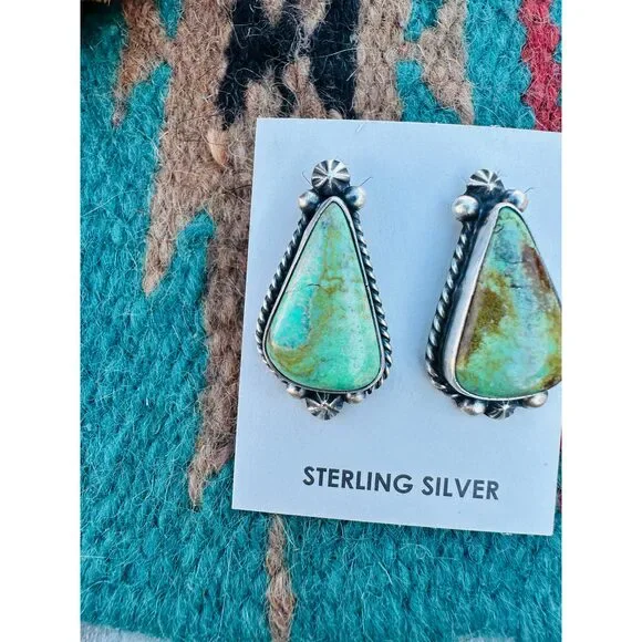 Handcrafted Kingman Turquoise & Sterling Silver Post Earrings